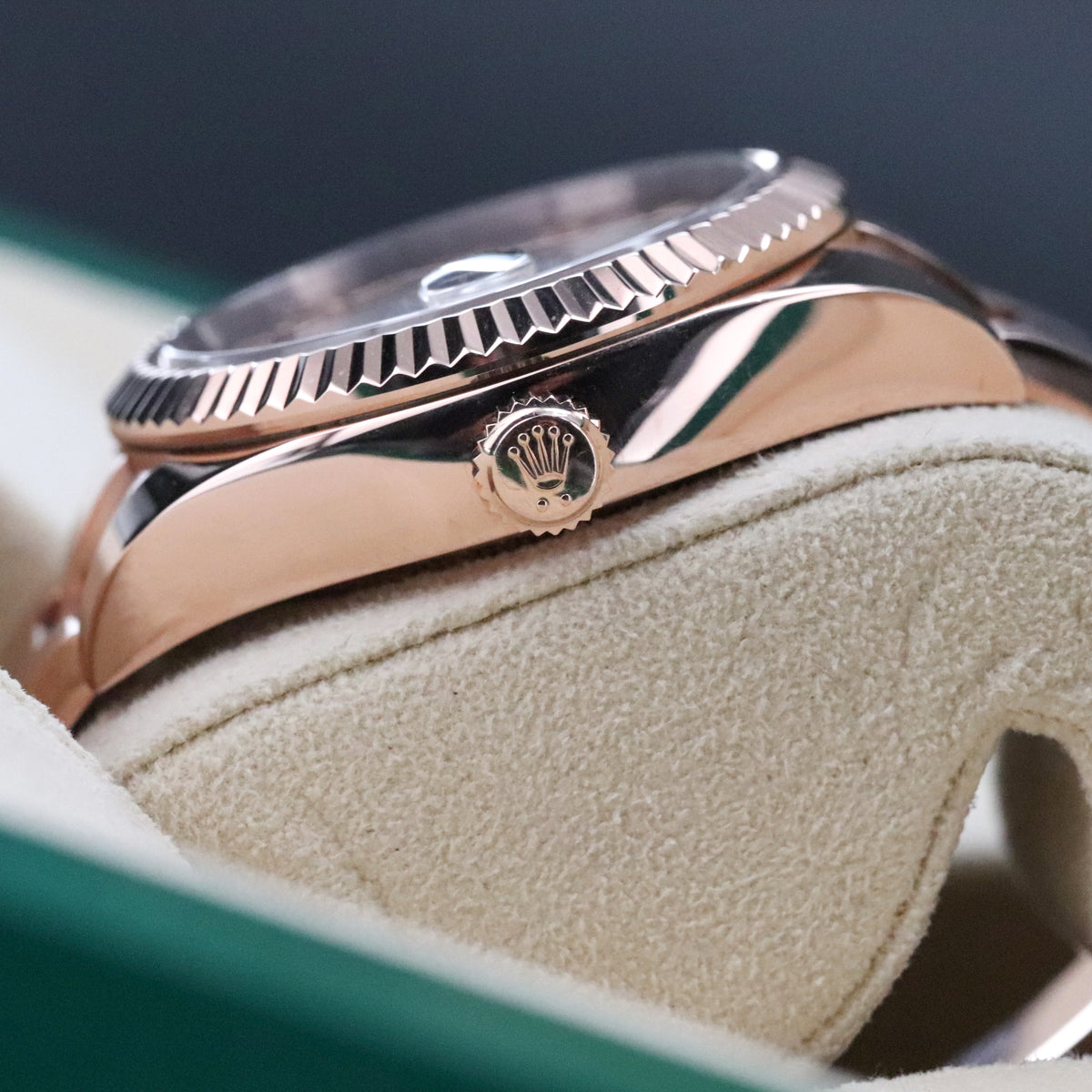 Rolex Sky-Dweller 42mm Sundust Rose Gold Roman Dial Fluted Gold Bezel 326935