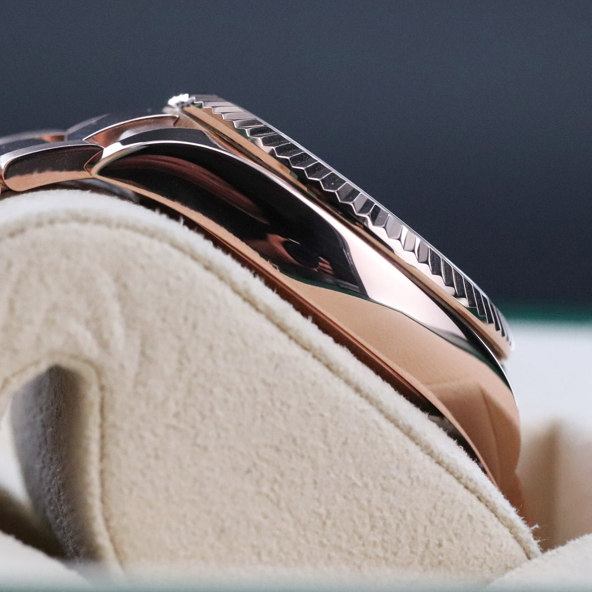 Rolex Sky-Dweller 42mm Sundust Rose Gold Roman Dial Fluted Gold Bezel 326935