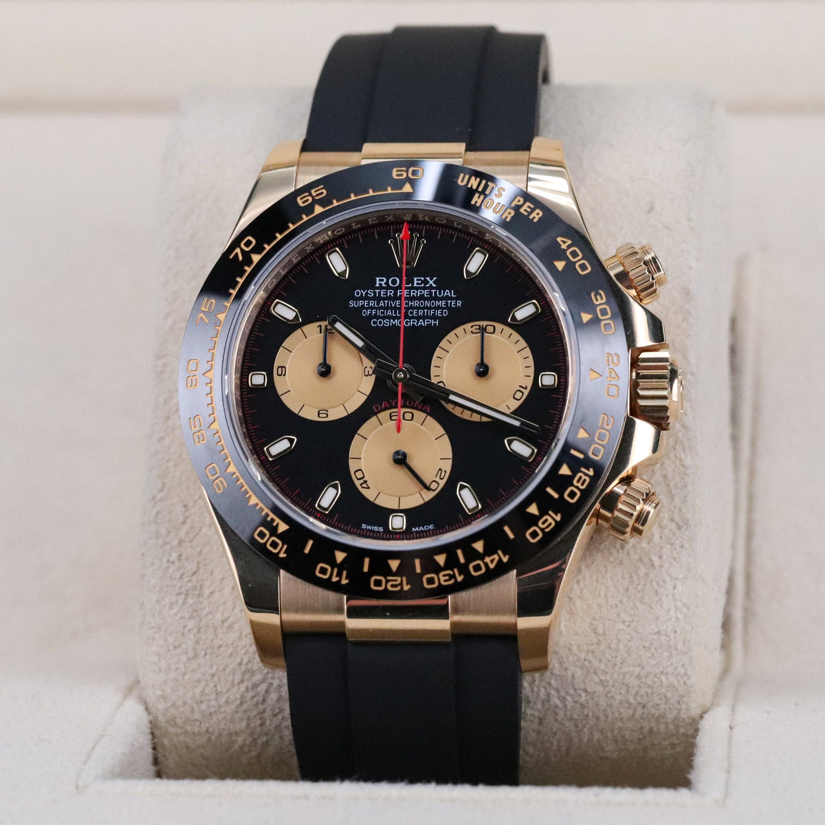 Rolex Daytona 40mm Paul Newman 18k Yellow Gold Black Dial Ceramic Red 116518
