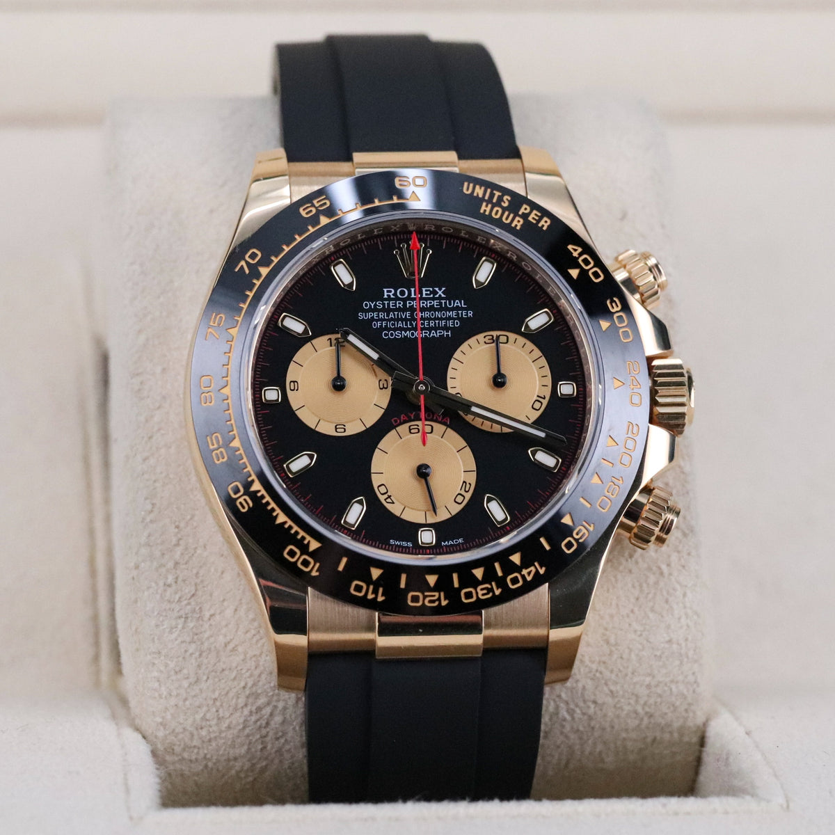 Rolex Daytona 40mm Paul Newman 18k Yellow Gold Black Dial Ceramic Red 116518