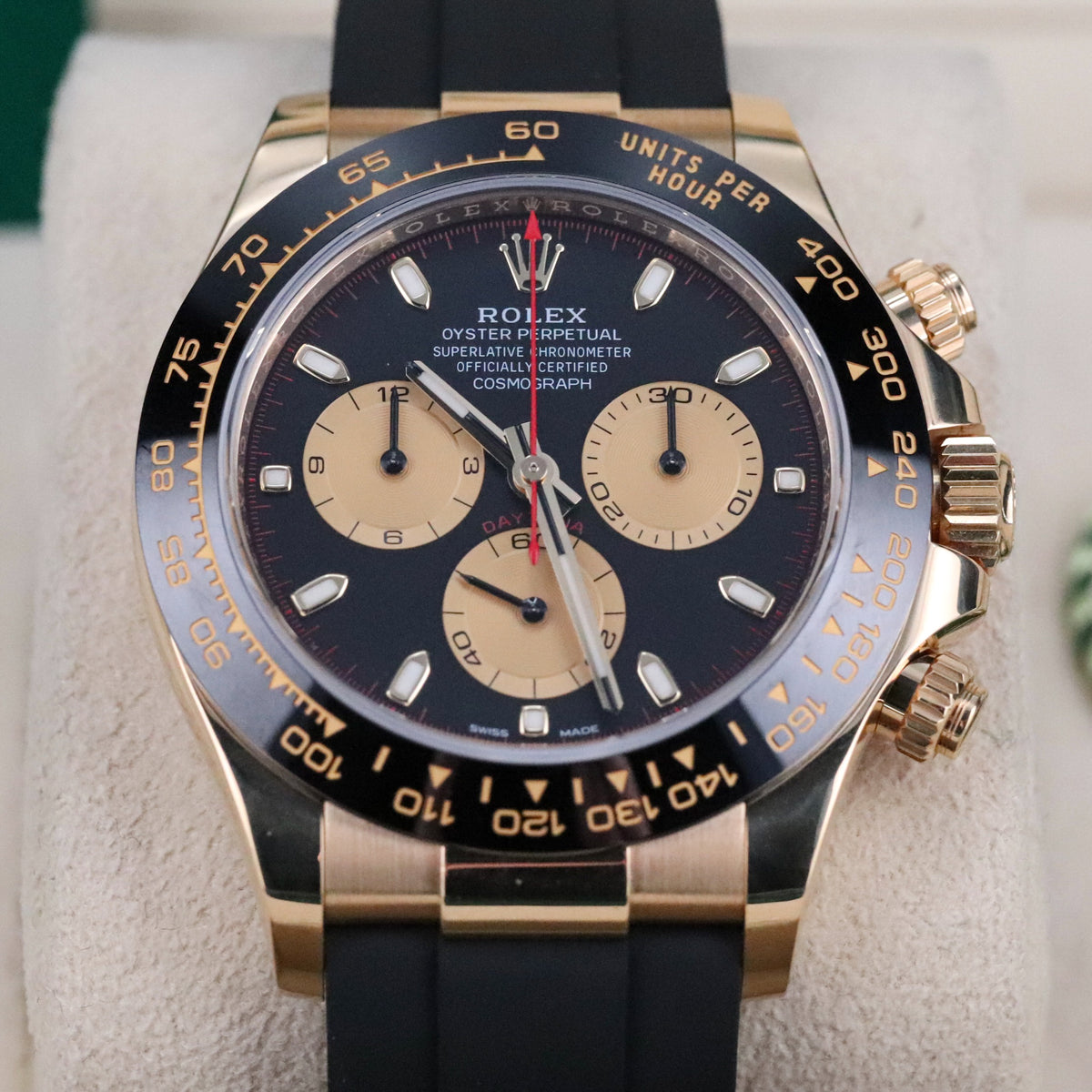 Rolex Daytona 40mm Paul Newman 18k Yellow Gold Black Dial Ceramic Red 116518