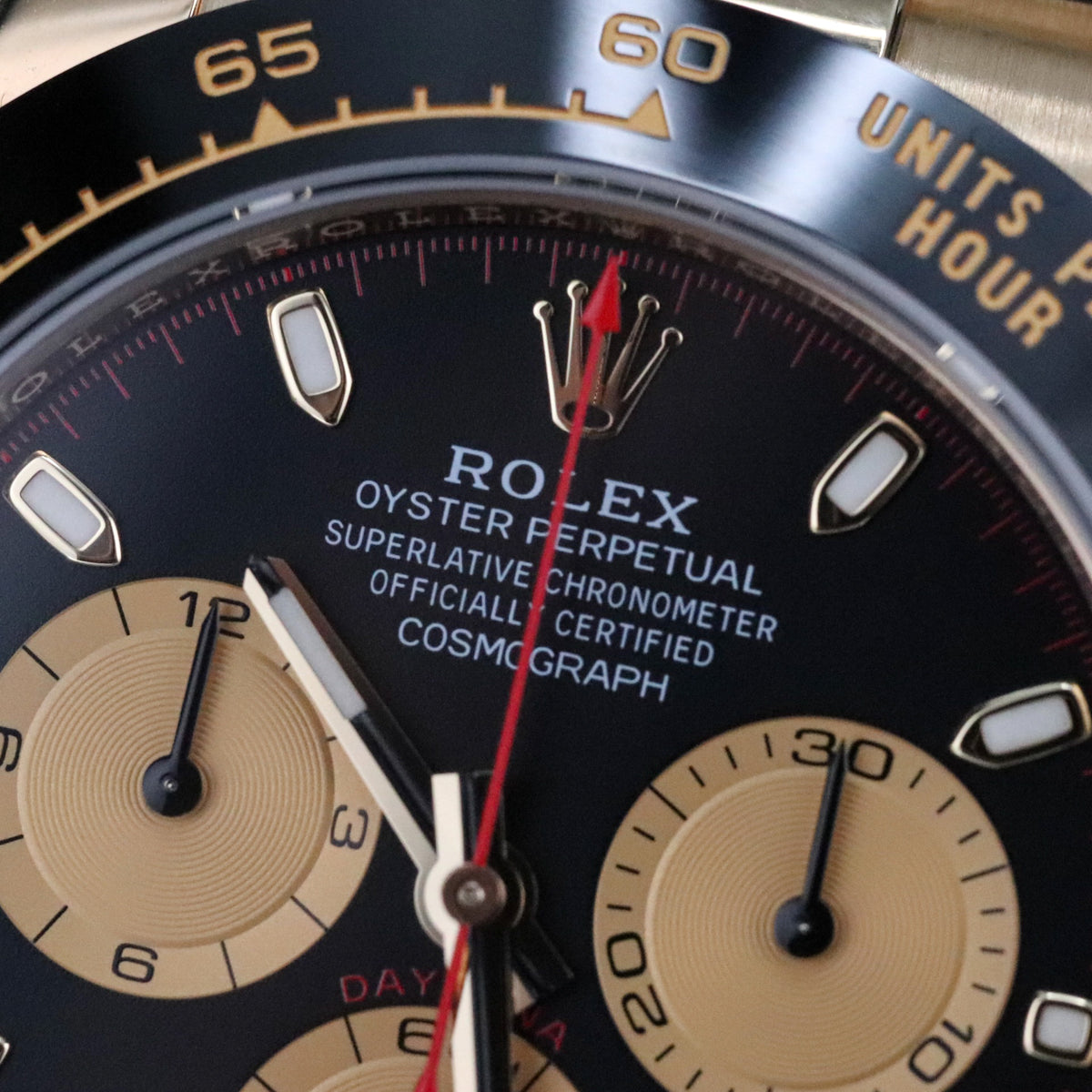 Rolex Daytona 40mm Paul Newman 18k Yellow Gold Black Dial Ceramic Red 116518