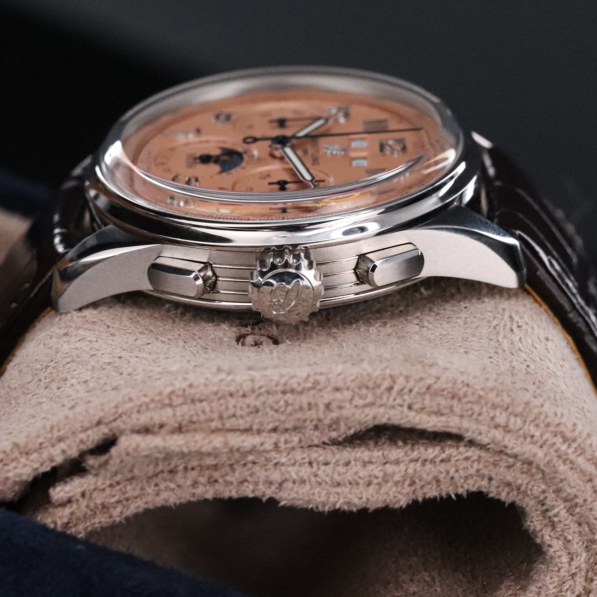 Breitling Premier B52 Datora 42mm Salmon Moonphase Chronograph Steel Leather AB2510