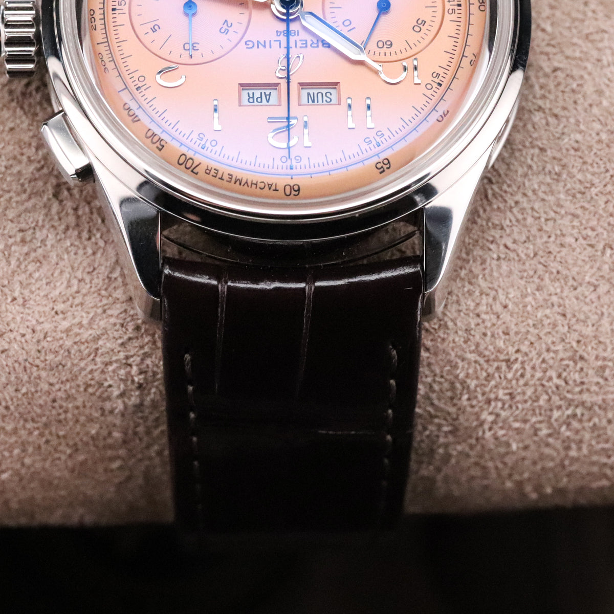 Breitling Premier B52 Datora 42mm Salmon Moonphase Chronograph Steel Leather AB2510