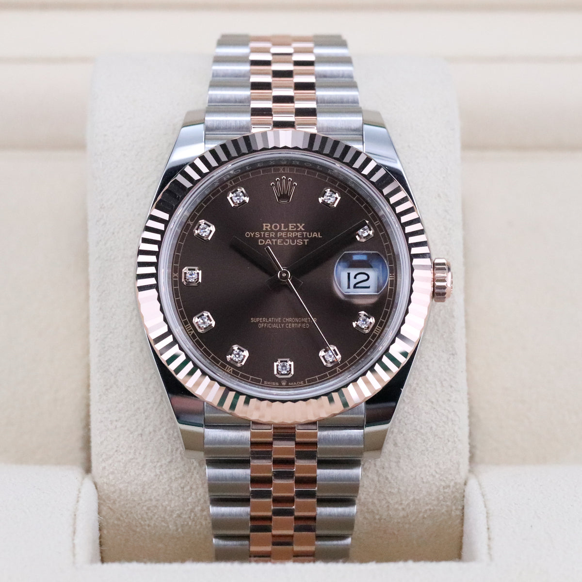 Rolex Datejust 41 Chocolate Diamond Brown Dial Fluted Jubilee Two Tone Rose Gold 126331
