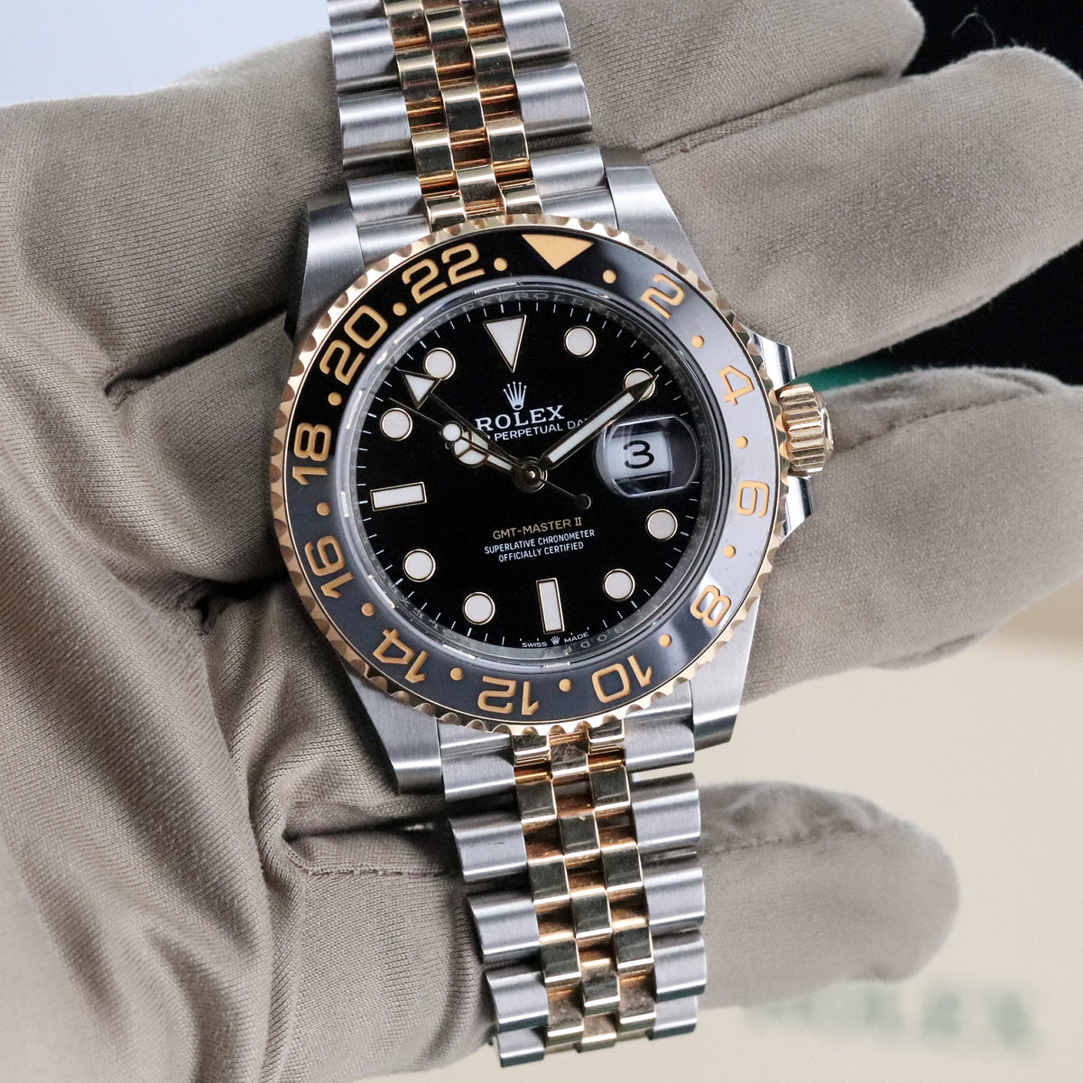 Rolex GMT-Master II Bumblebee Zombie Two Tone Ceramic Bezel Black Gray 40mm Steel Gold 126713 GRNR