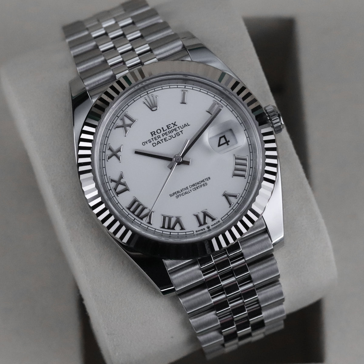 Rolex Datejust 41 41mm  White Roman Dial Jubilee Bracelet Fluted White Gold Bezel 126334
