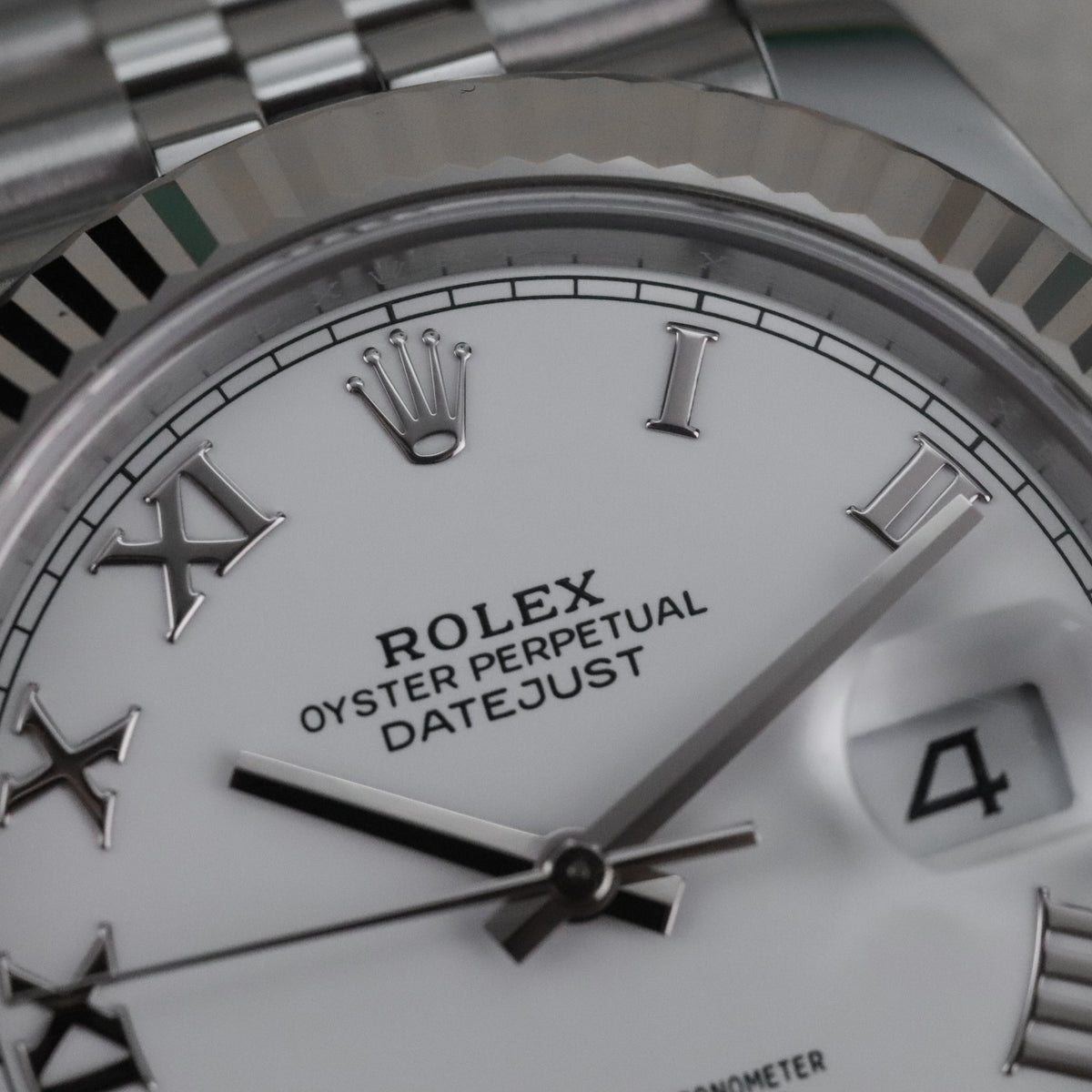Rolex Datejust 41 41mm  White Roman Dial Jubilee Bracelet Fluted White Gold Bezel 126334