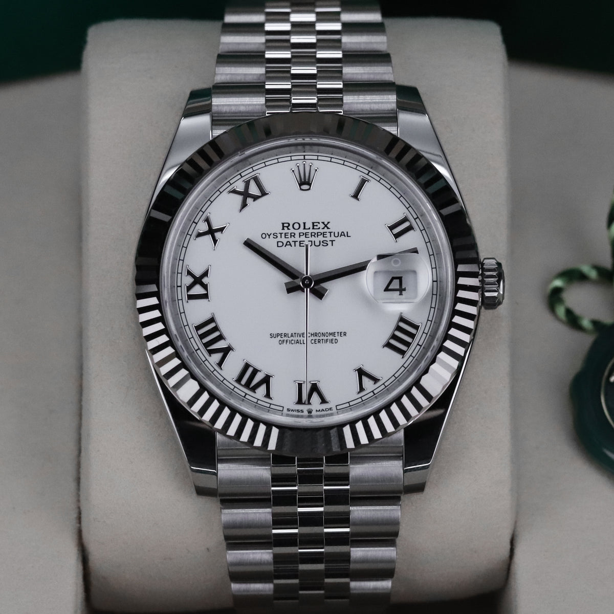 Rolex Datejust 41 41mm  White Roman Dial Jubilee Bracelet Fluted White Gold Bezel 126334