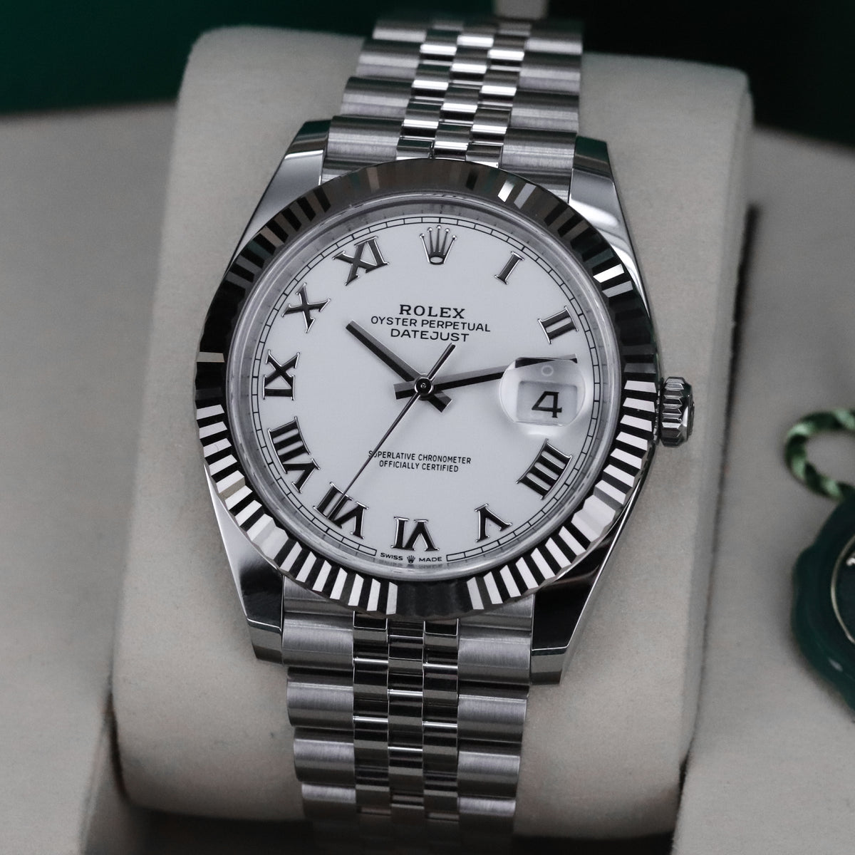 Rolex Datejust 41 41mm  White Roman Dial Jubilee Bracelet Fluted White Gold Bezel 126334