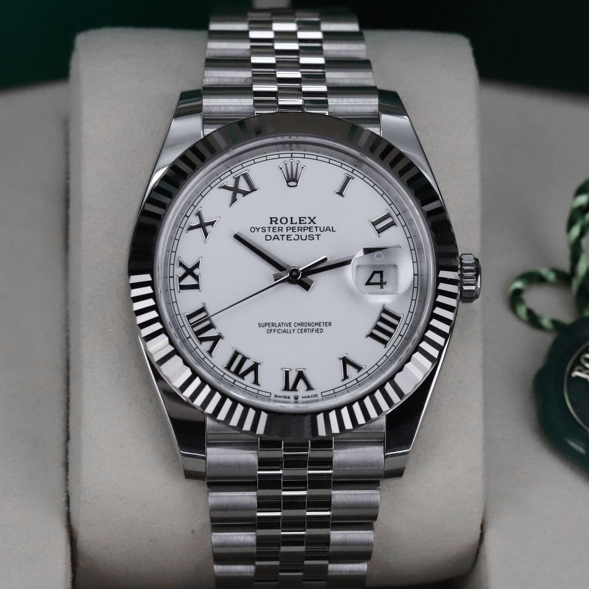 Rolex Datejust 41 41mm  White Roman Dial Jubilee Bracelet Fluted White Gold Bezel 126334