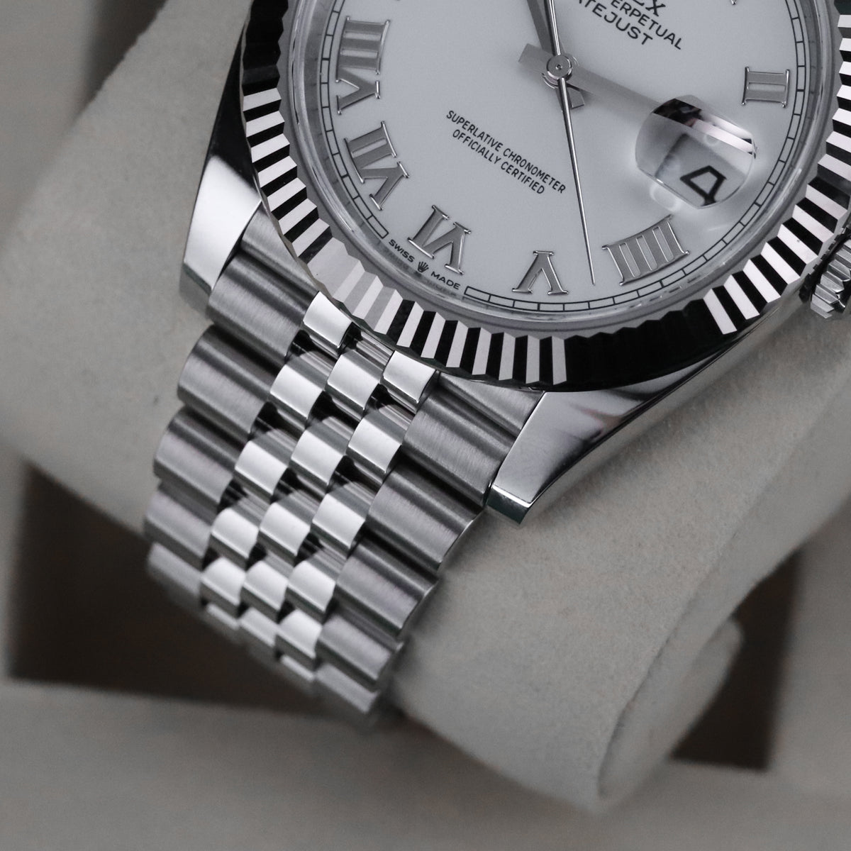 Rolex Datejust 41 41mm  White Roman Dial Jubilee Bracelet Fluted White Gold Bezel 126334