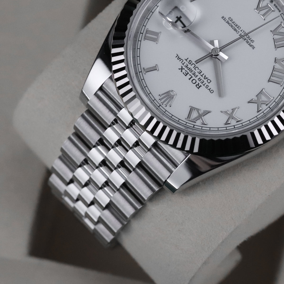 Rolex Datejust 41 41mm  White Roman Dial Jubilee Bracelet Fluted White Gold Bezel 126334