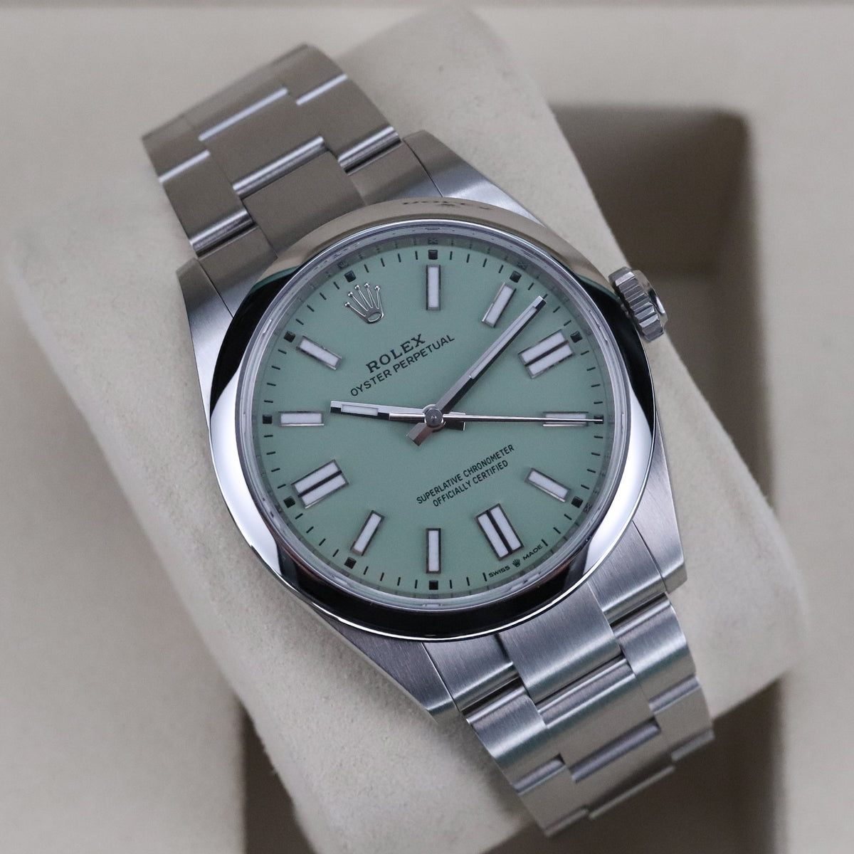 Rolex Oyster Perpetual 41mm Pistachio Green Dial Stainless Brushed Steel OP41 134300 - 2025 New Release