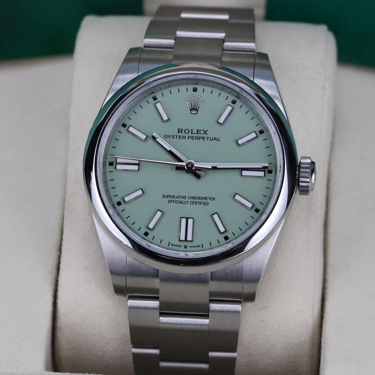 Rolex Oyster Perpetual 41mm Pistachio Green Dial Stainless Brushed Steel OP41 134300 - 2025 New Release