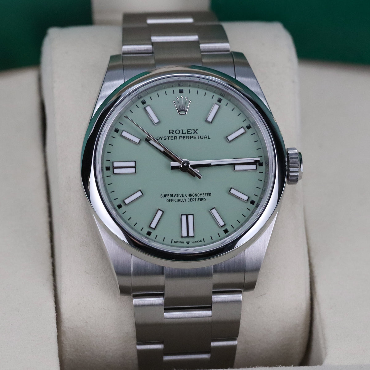 Rolex Oyster Perpetual 41mm Pistachio Green Dial Stainless Brushed Steel OP41 134300 - 2025 New Release
