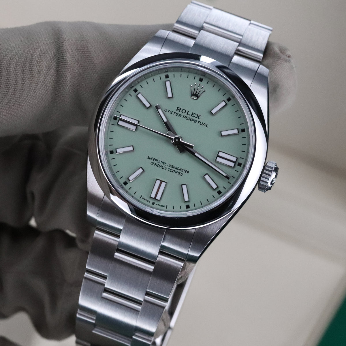 Rolex Oyster Perpetual 41mm Pistachio Green Dial Stainless Brushed Steel OP41 134300 - 2025 New Release