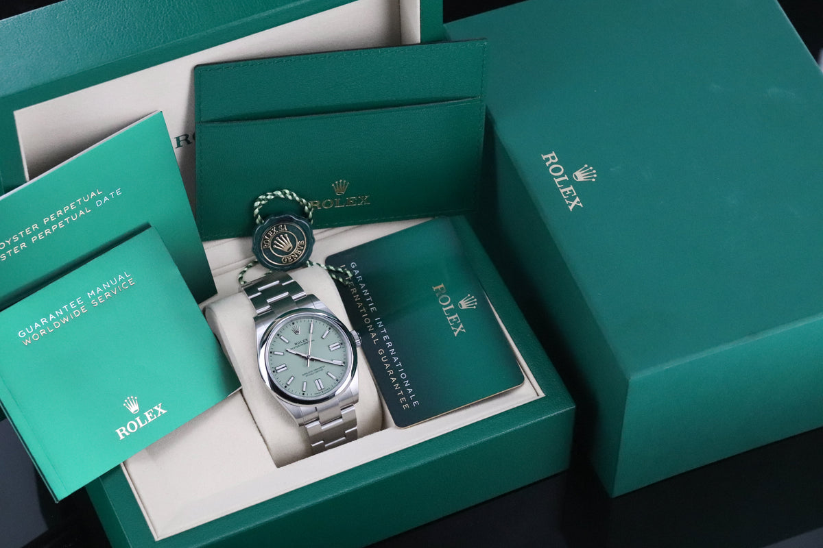 Rolex Oyster Perpetual 41mm Pistachio Green Dial Stainless Brushed Steel OP41 134300 - 2025 New Release