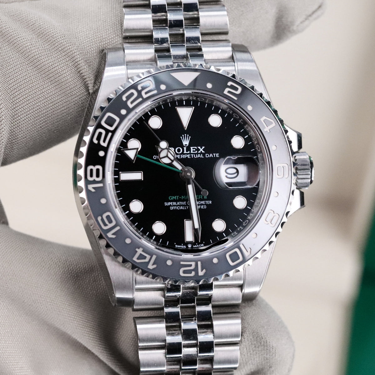 Rolex GMT Master II Bruce Wayne 40mm Black Grey Ceramic Bezel Green Arrow Jubilee 126710GRNR