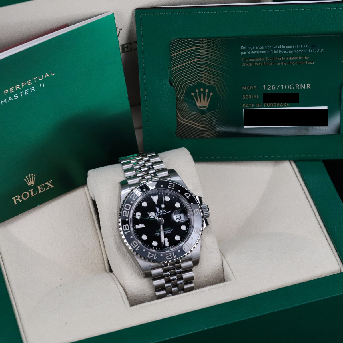 Rolex GMT Master II Bruce Wayne 40mm Black Grey Ceramic Bezel Green Arrow Jubilee 126710GRNR