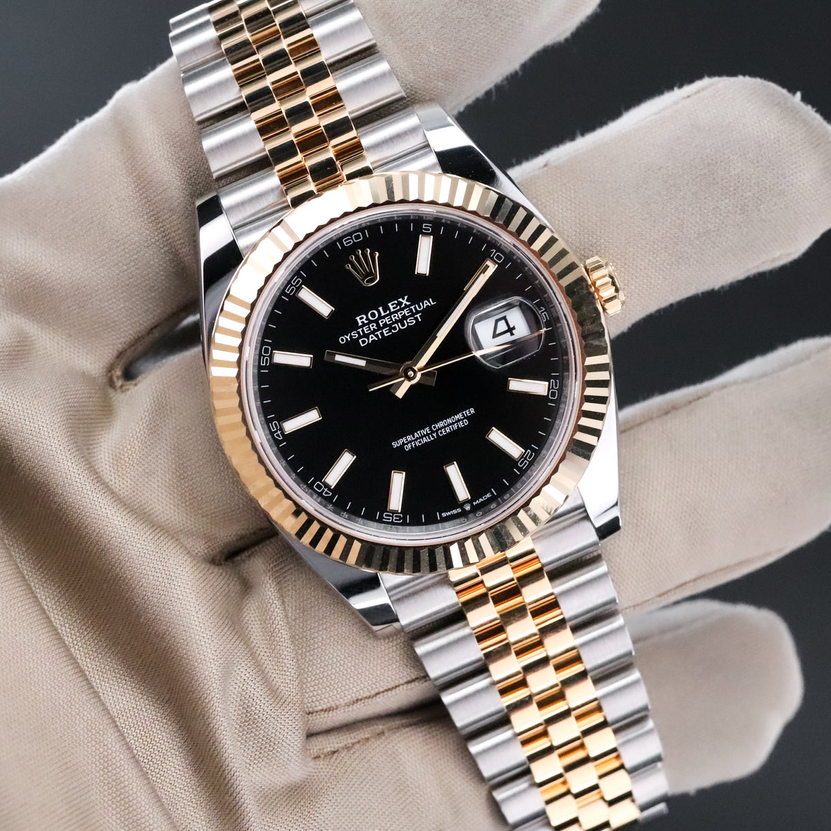 Rolex Datejust 41mmBlack Dial Fluted Jubilee Steel Two Tone Yellow Gold 126333