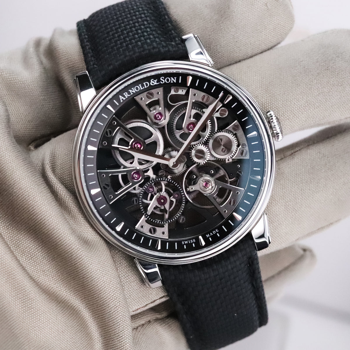 Arnold & Son Nebula 41.5mm Skeleton Openwork Steel Black Dial Sapphire Black Strap 1NEAS.B05A.K003S