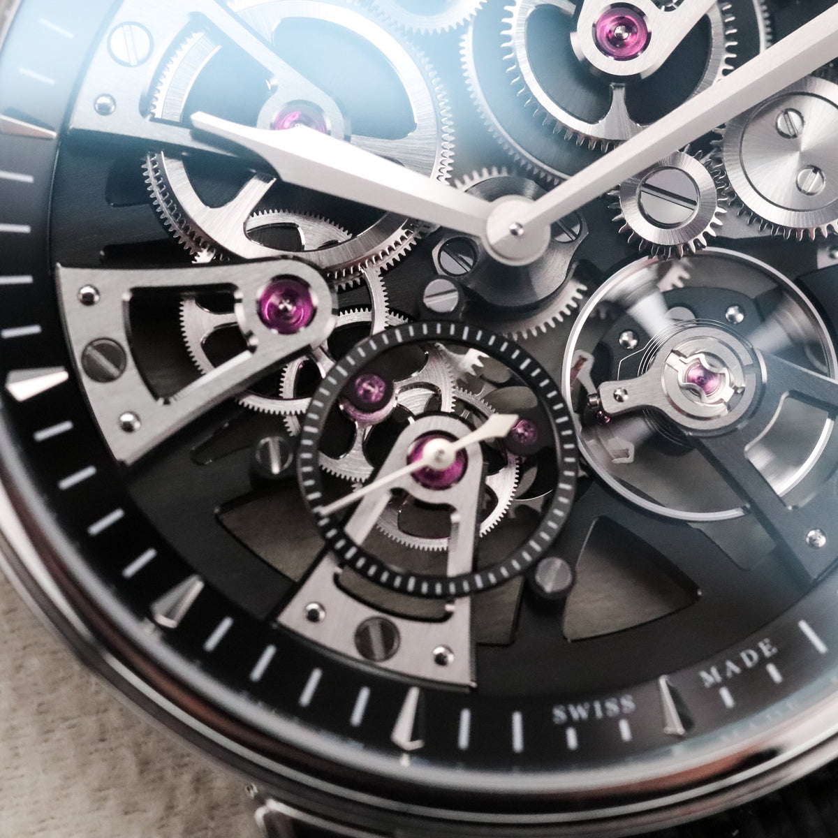 Arnold & Son Nebula 41.5mm Skeleton Openwork Steel Black Dial Sapphire Black Strap 1NEAS.B05A.K003S