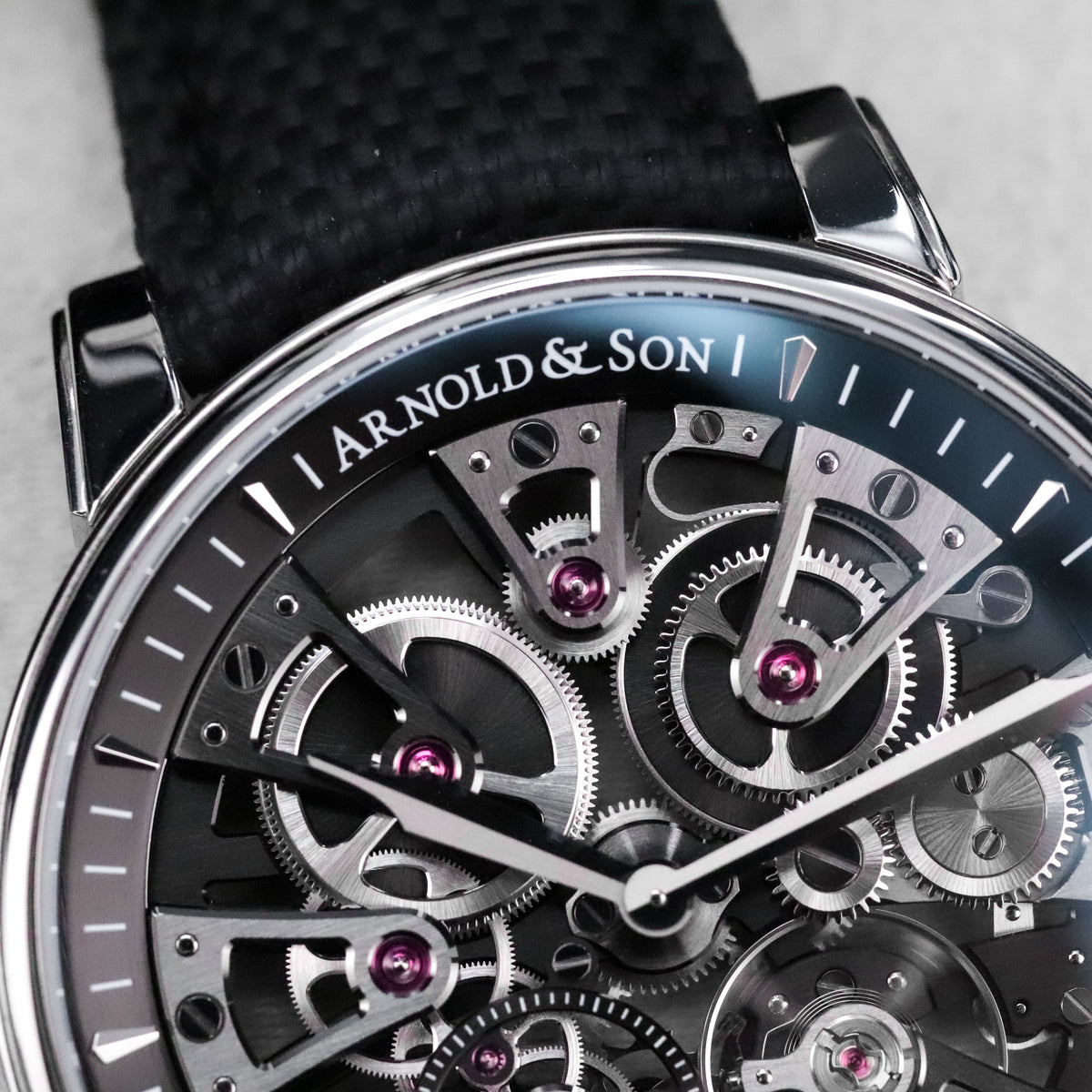 Arnold & Son Nebula 41.5mm Skeleton Openwork Steel Black Dial Sapphire Black Strap 1NEAS.B05A.K003S