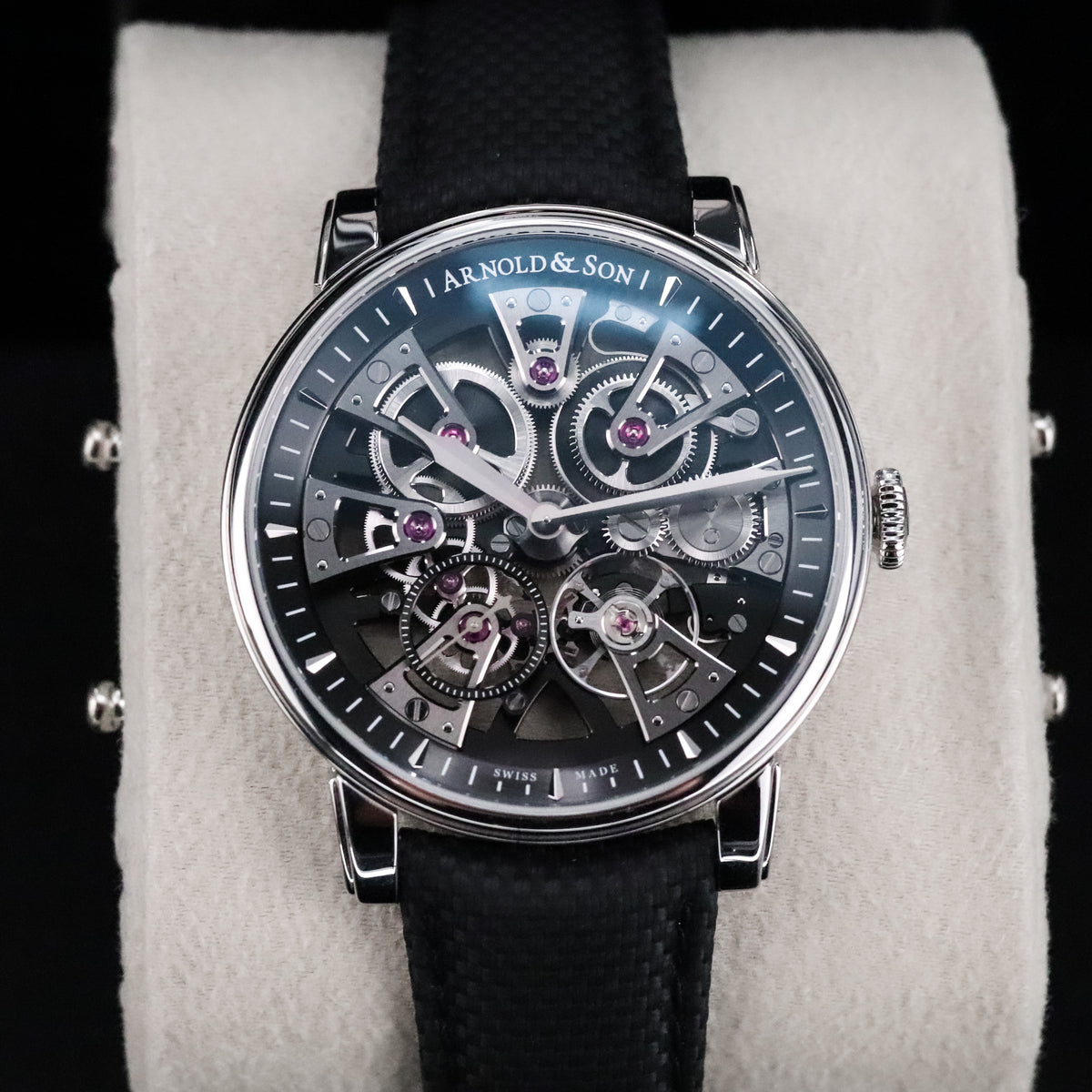 Arnold & Son Nebula 41.5mm Skeleton Openwork Steel Black Dial Sapphire Black Strap 1NEAS.B05A.K003S