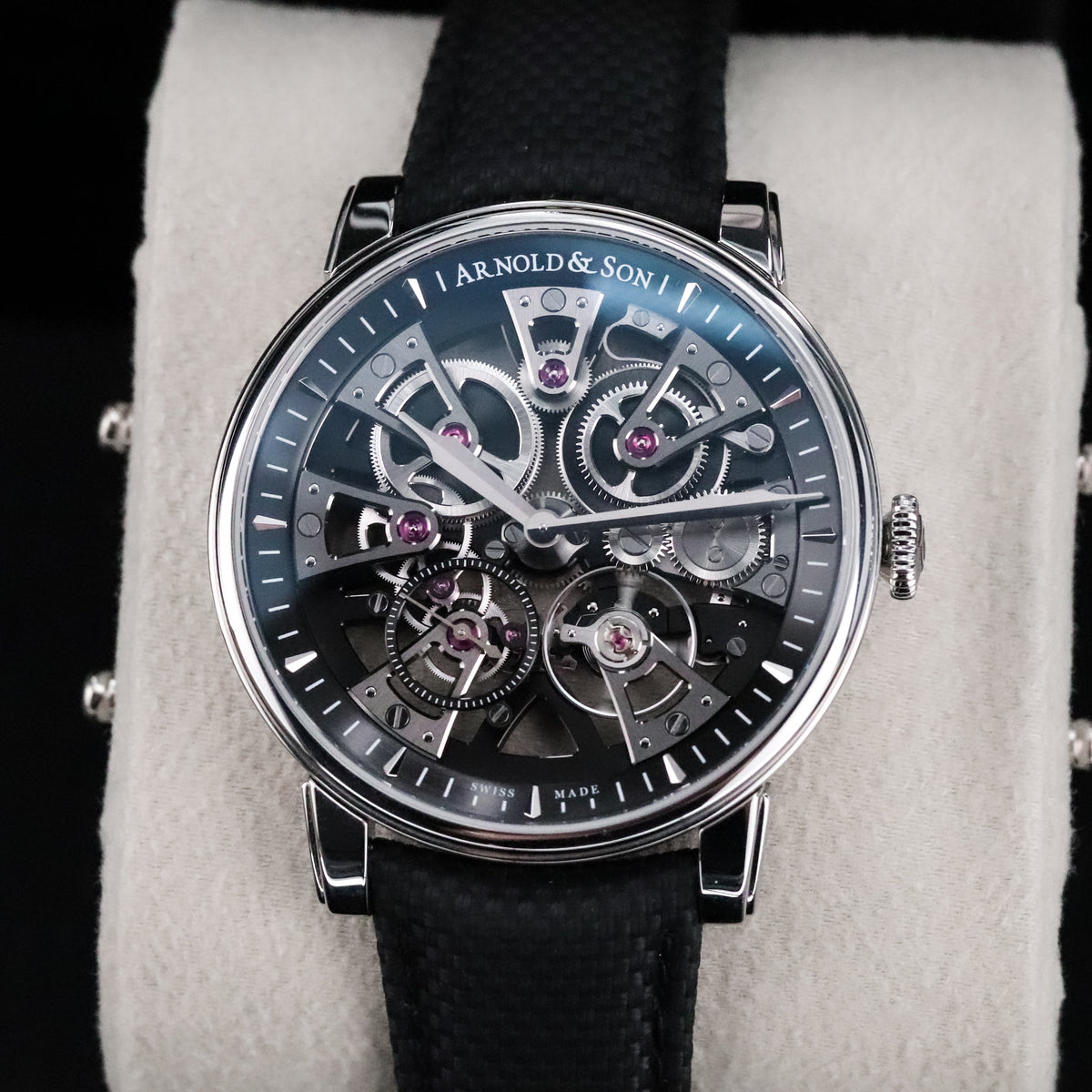 Arnold & Son Nebula 41.5mm Skeleton Openwork Steel Black Dial Sapphire Black Strap 1NEAS.B05A.K003S