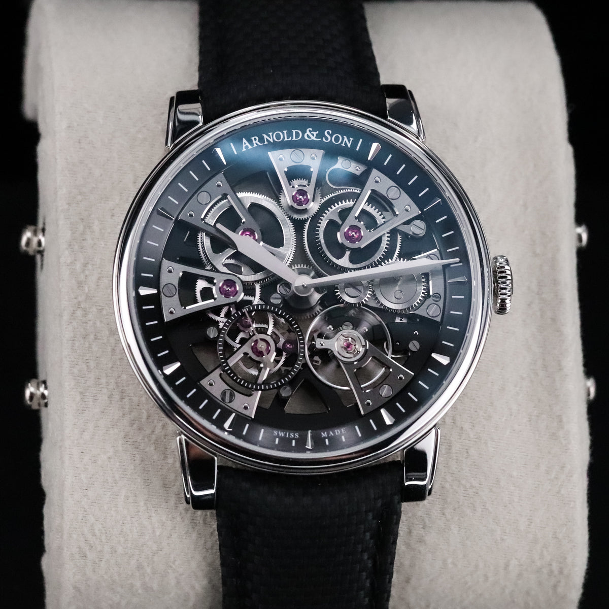 Arnold & Son Nebula 41.5mm Skeleton Openwork Steel Black Dial Sapphire Black Strap 1NEAS.B05A.K003S