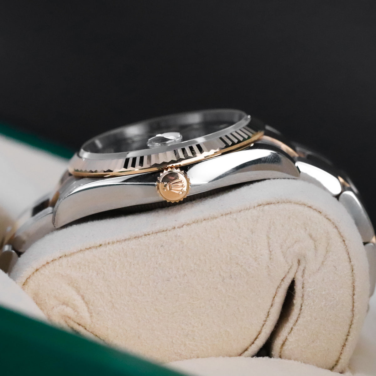 Rolex Datejust 36mm Diamond Green Dial Fluted Two Tone 18k Yellow Gold 126333