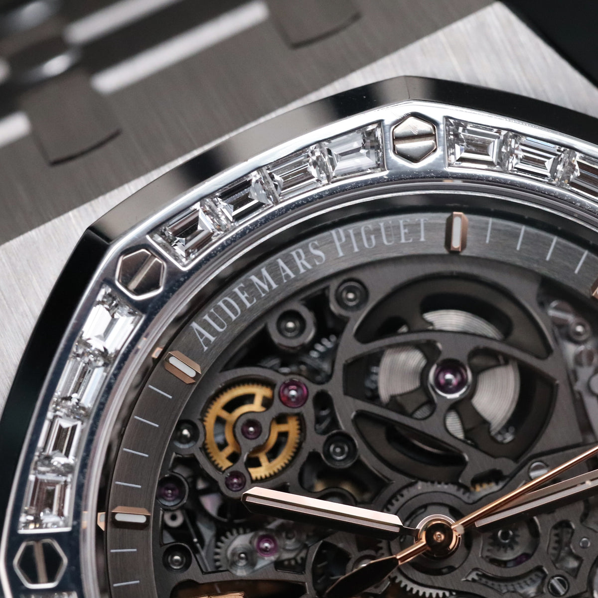 Audemars Piguet Royal Oak 41mm White Gold Double Balance Wheel Openworked Factory Baguette Bezel 15412BC.ZZ.1220BC.01