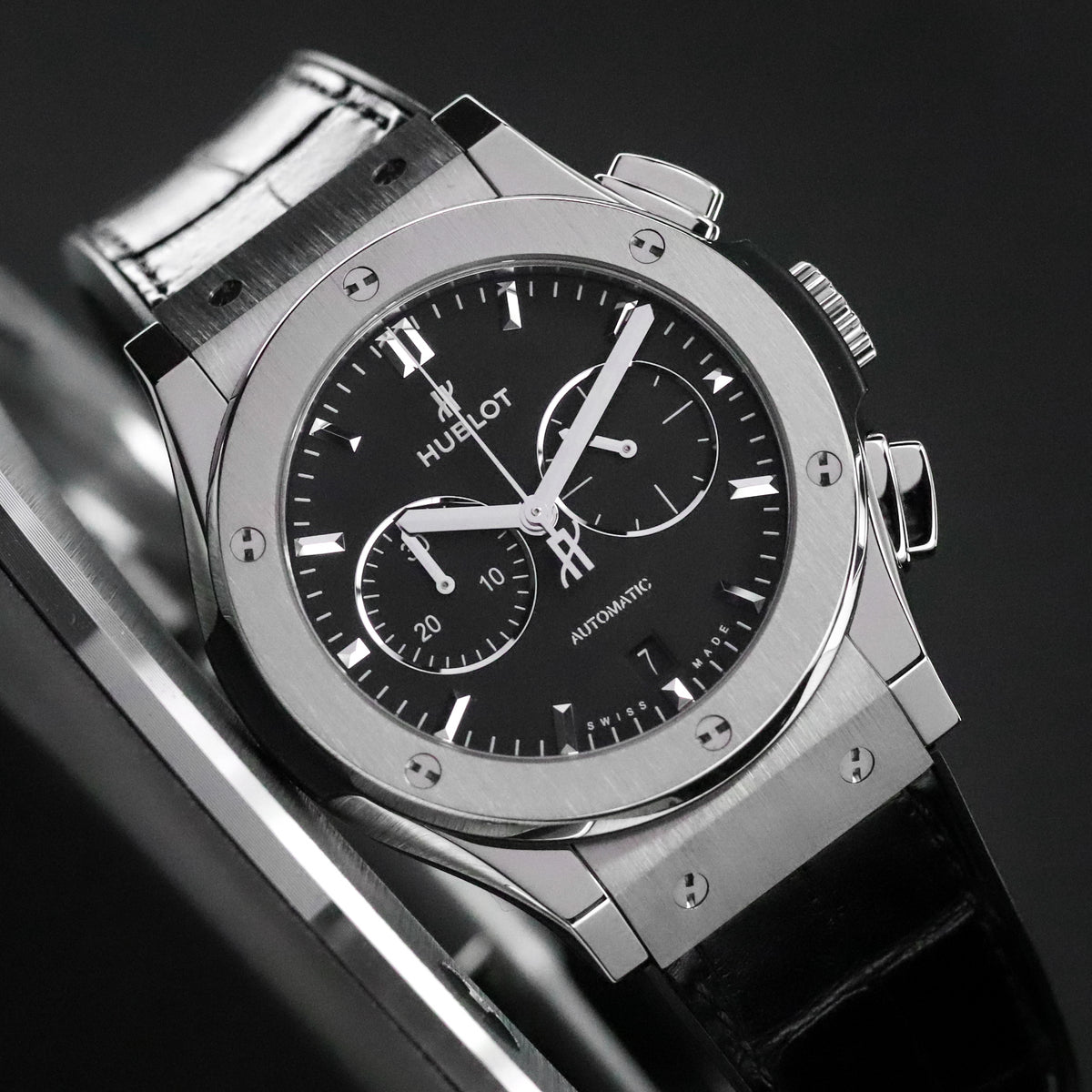 Hublot Classic Fusion Chronograph 42mm Black Dial Titanium Leather 541.NX.1171.LR