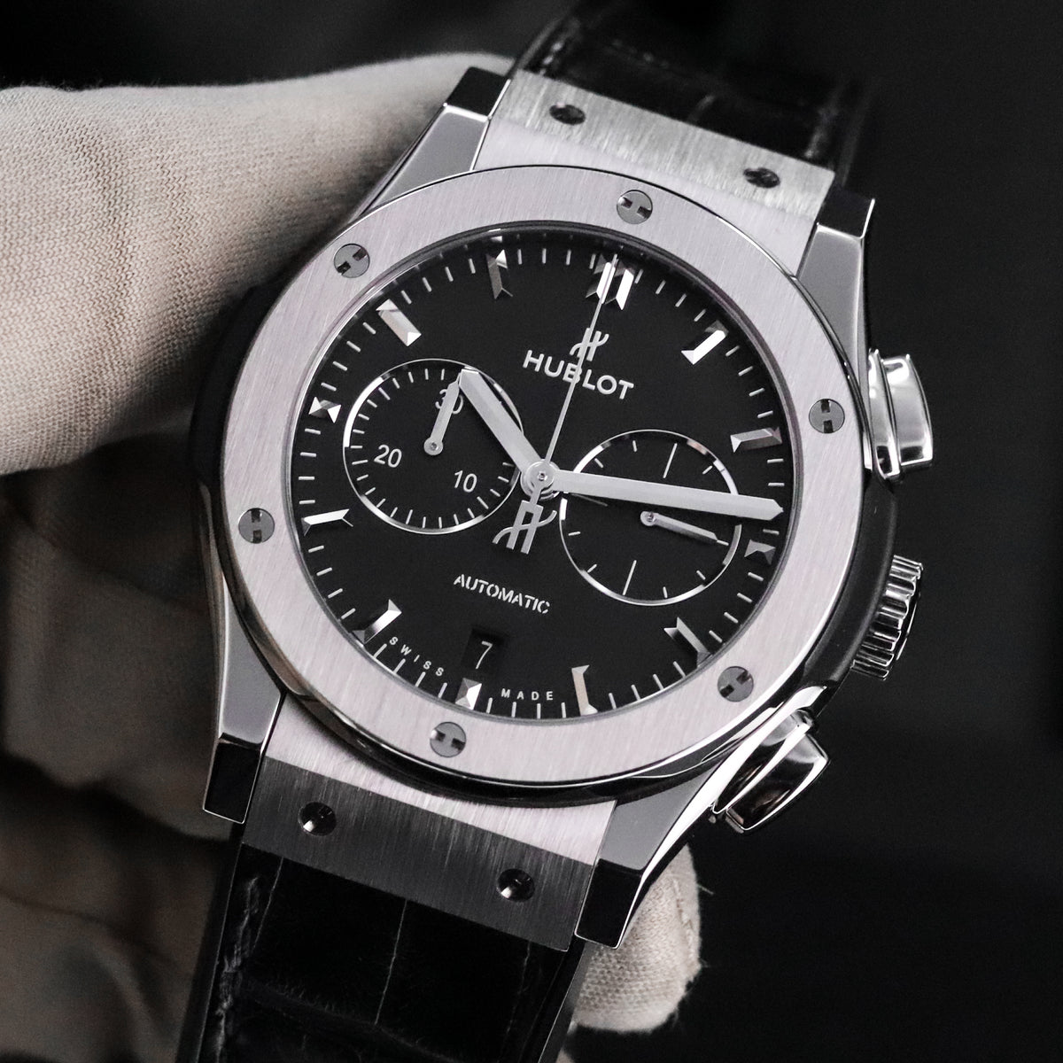 Hublot Classic Fusion Chronograph 42mm Black Dial Titanium Leather 541.NX.1171.LR