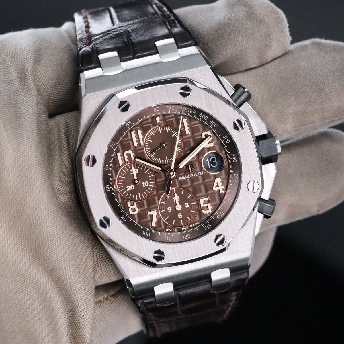 Audemars Piguet Royal Oak Offshore Chronograph 42mm Chrono Havana Brown Dial Steel Leather 26470ST.OO.A820CR.01