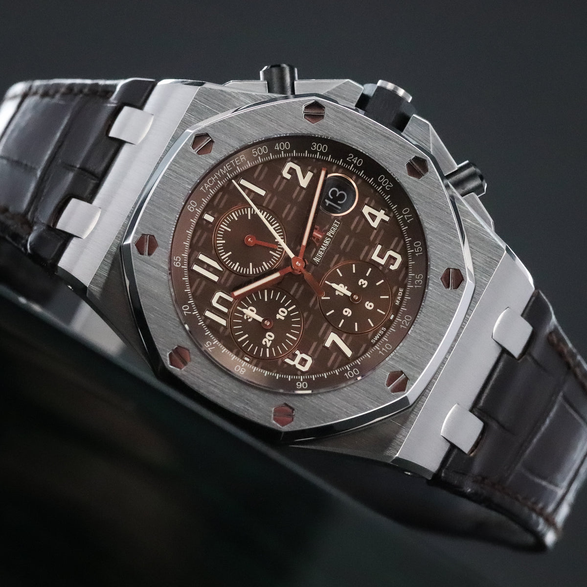 Audemars Piguet Royal Oak Offshore Chronograph 42mm Chrono Havana Brown Dial Steel Leather 26470ST.OO.A820CR.01
