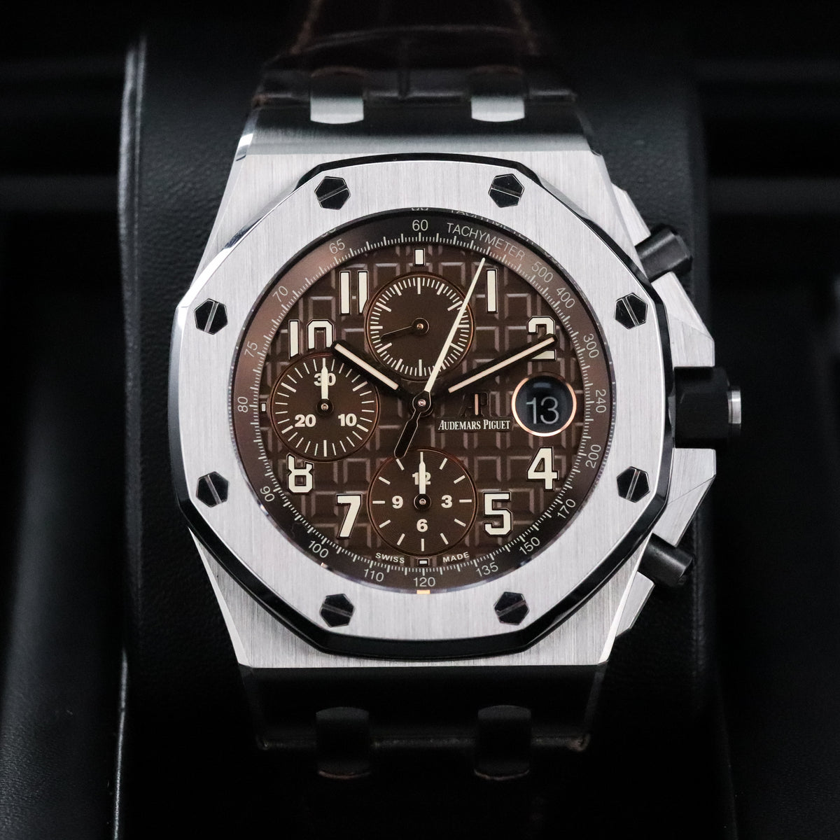Audemars Piguet Royal Oak Offshore Chronograph 42mm Chrono Havana Brown Dial Steel Leather 26470ST.OO.A820CR.01