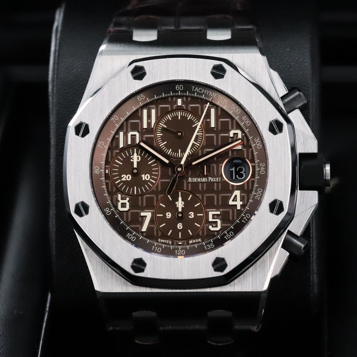Audemars Piguet Royal Oak Offshore Chronograph 42mm Chrono Havana Brown Dial Steel Leather 26470ST.OO.A820CR.01