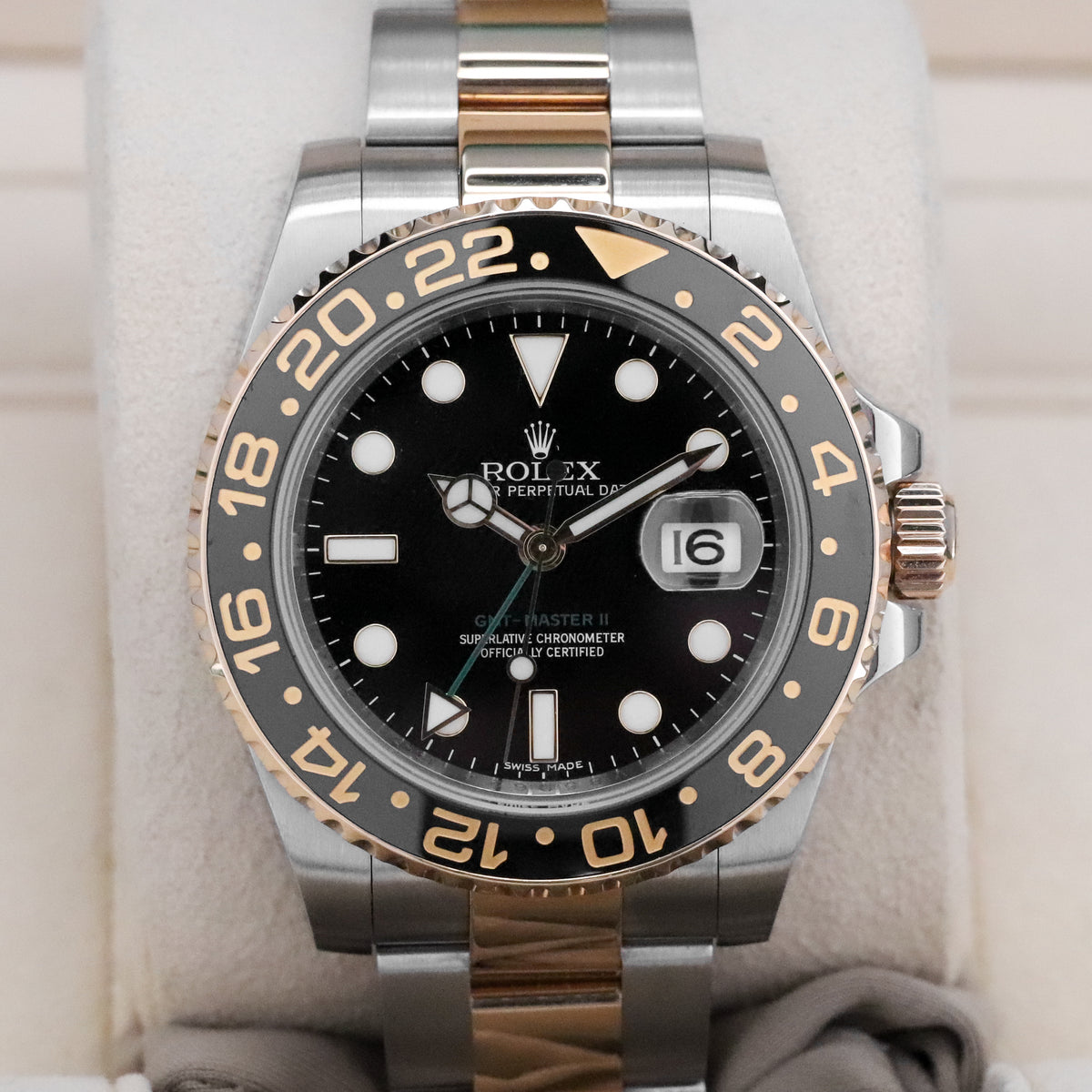Rolex GMT-Master II 40mm Two Tone Yellow Gold Black Dial Green Arrow Oyster 116713LN - Discontinued Complete Set