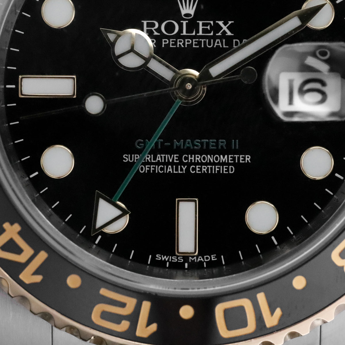 Rolex GMT-Master II 40mm Two Tone Yellow Gold Black Dial Green Arrow Oyster 116713LN - Discontinued Complete Set