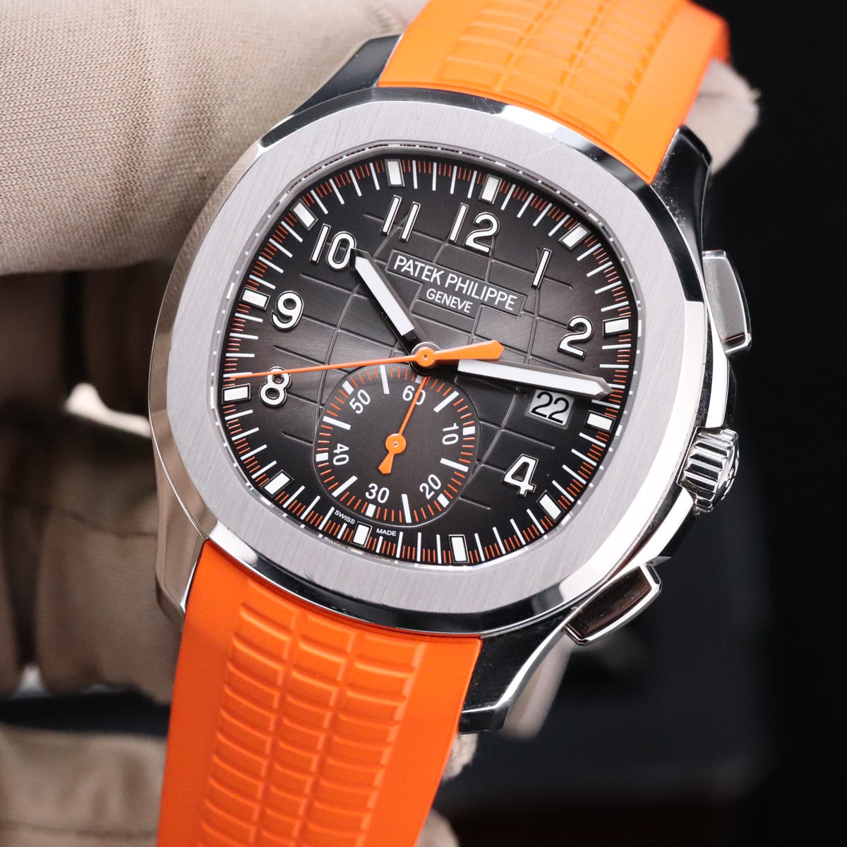 Patek Philippe 5968A Aquanaut 42mm Chronograph Stainless Steel Black Dial Orange Sport 5968A-001