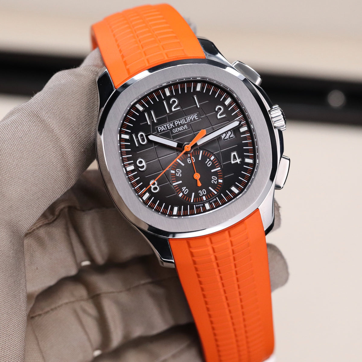 Patek Philippe 5968A Aquanaut 42mm Chronograph Stainless Steel Black Dial Orange Sport 5968A-001