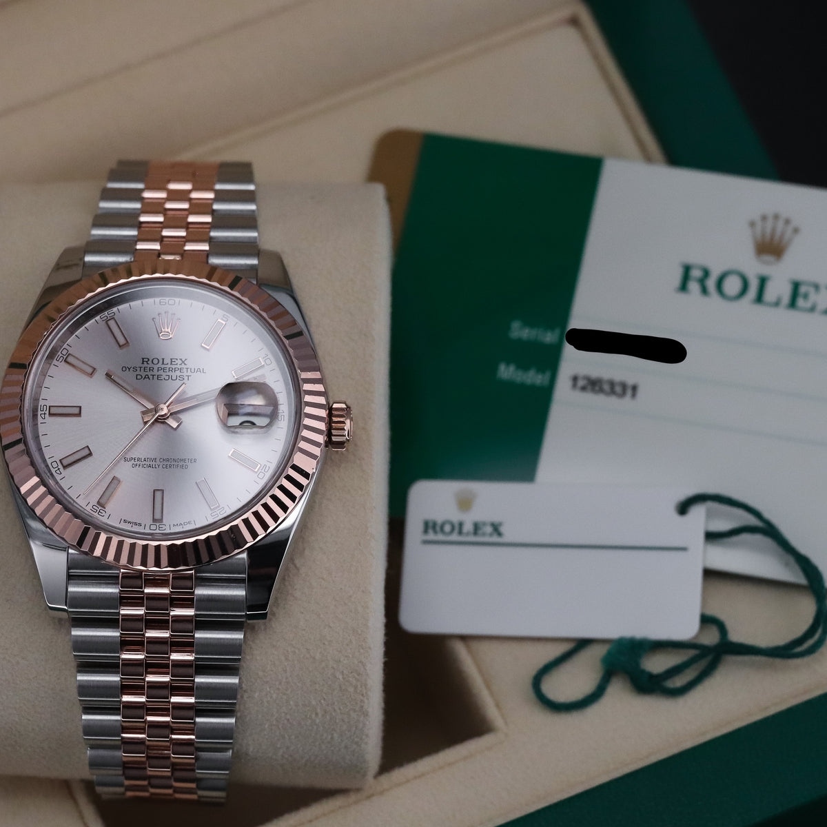 Rolex Datejust 41mm Sunburst Dial Rose Gold Fluted Bezel Jubilee Bracelet 126331