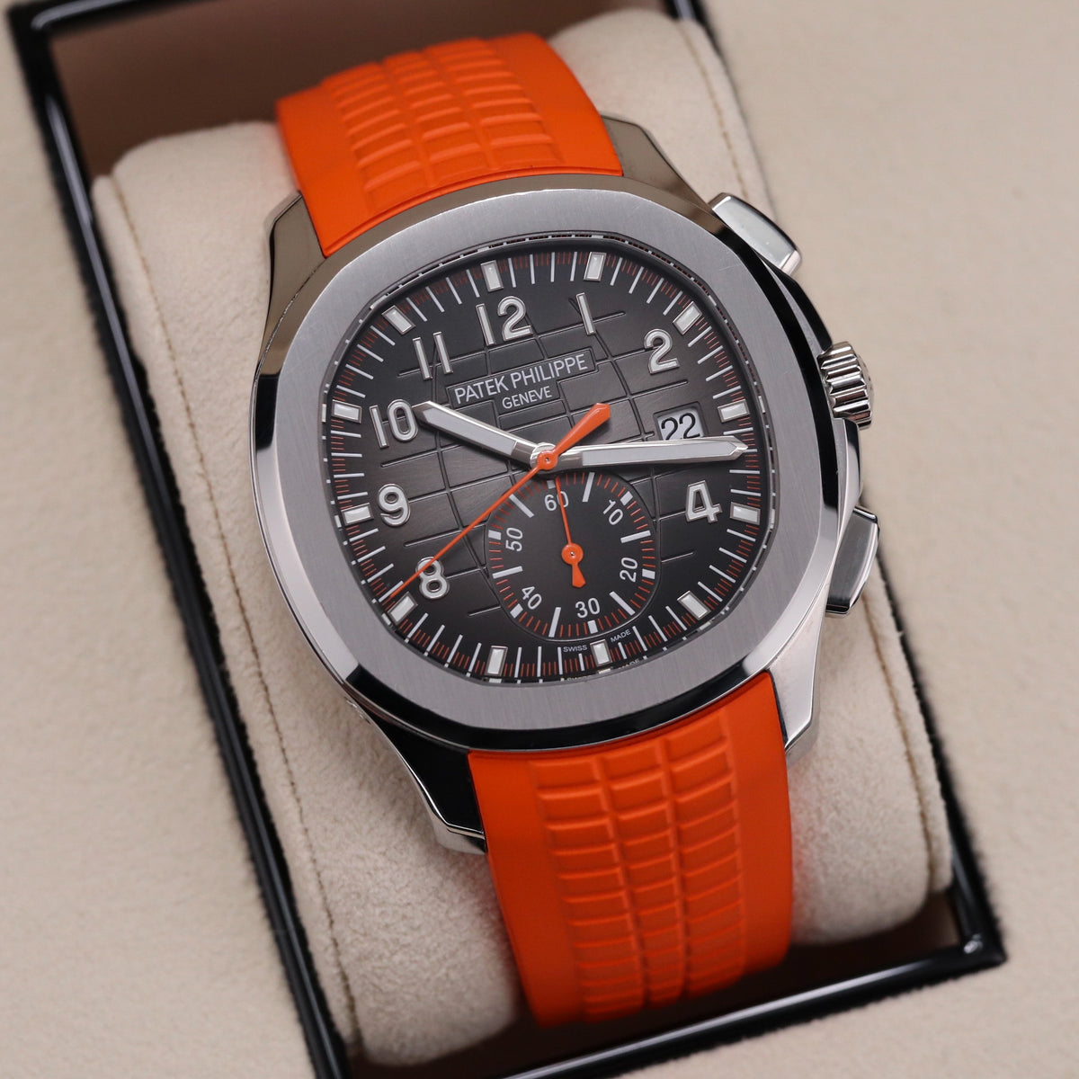 Patek Philippe 5968A Aquanaut 42mm Chronograph Stainless Steel Black Dial Orange Sport 5968A-001