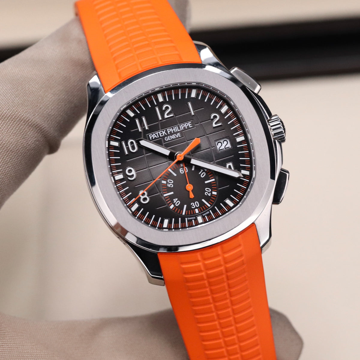 Patek Philippe 5968A Aquanaut 42mm Chronograph Stainless Steel Black Dial Orange Sport 5968A-001