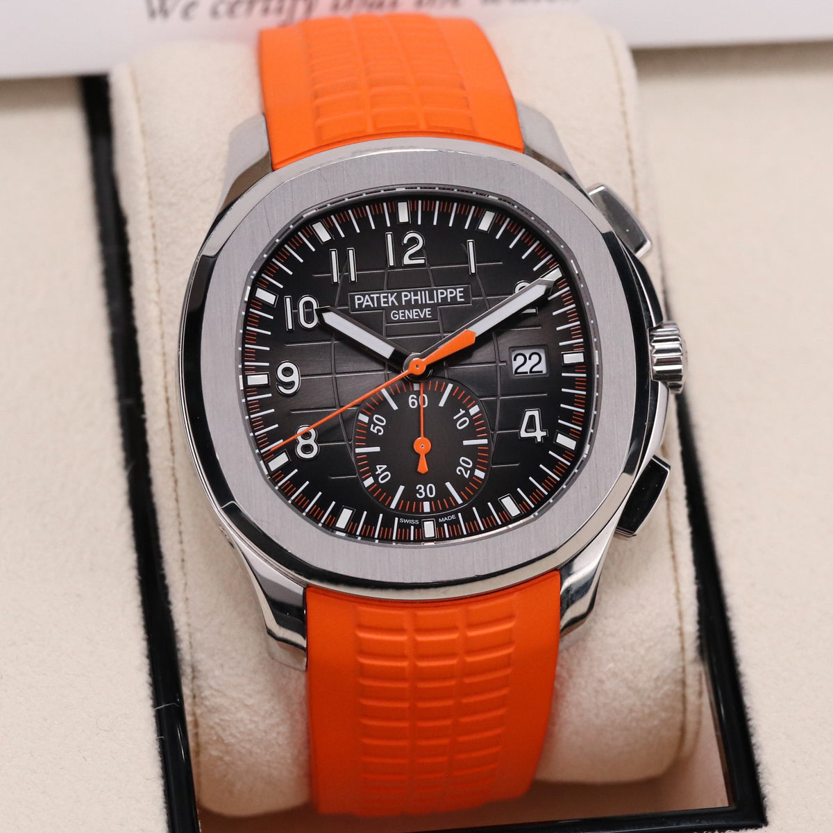 Patek Philippe 5968A Aquanaut 42mm Chronograph Stainless Steel Black Dial Orange Sport 5968A-001