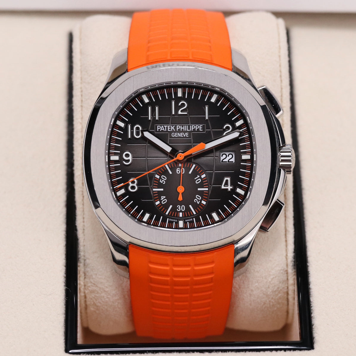 Patek Philippe 5968A Aquanaut 42mm Chronograph Stainless Steel Black Dial Orange Sport 5968A-001