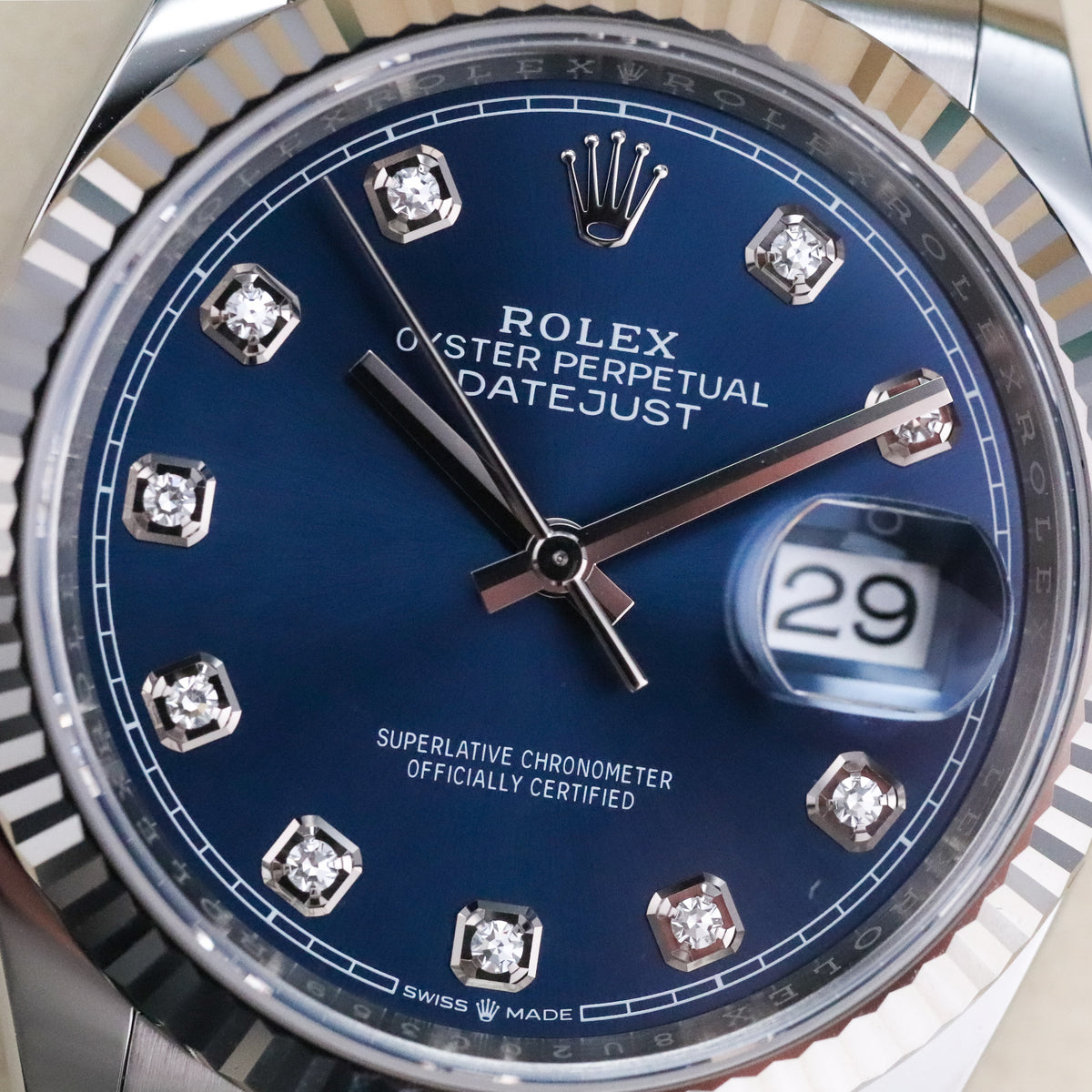 Rolex Datejust 36 36mm Blue Dial Steel Diamond Markers Fluted Bezel Jubilee 126234 Complete Set
