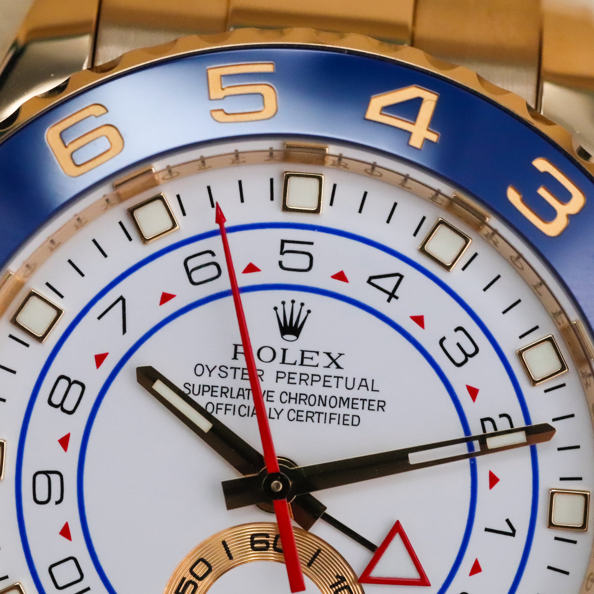 Rolex Yacht-Master II 44mm White Dial Blue Ceramic Bezel Yellow Gold Oyster 116688 Complete Set